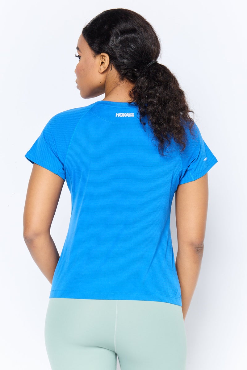 Hoka Women Sportswear Fit Short Sleeve Training Top, Blue - Image 4